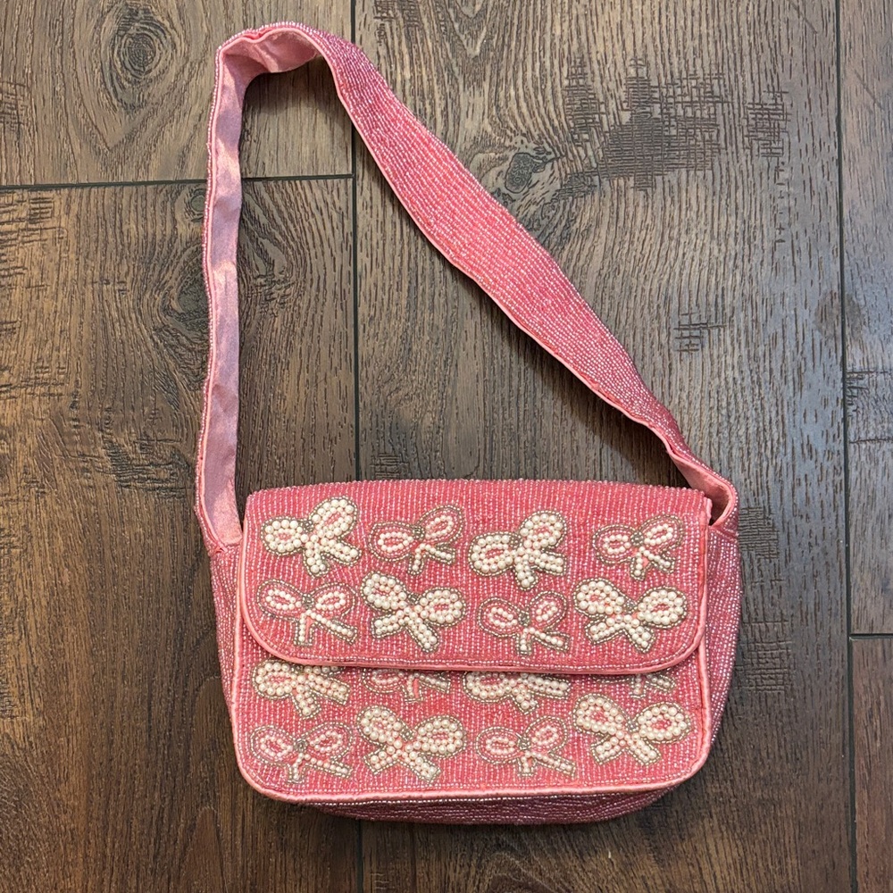 Rachel Zoe Pink Beaded Bow Clutch